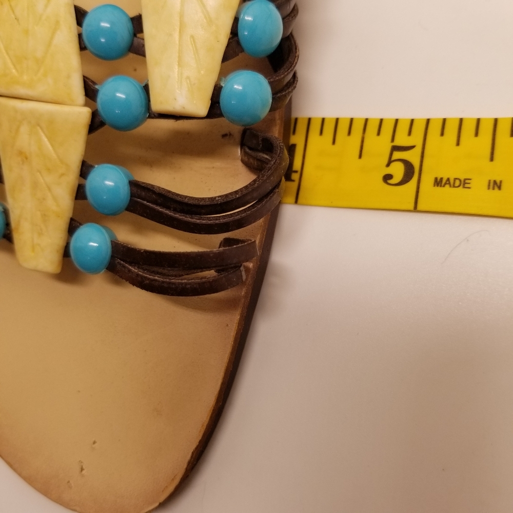 Chadwicks Woman Size 8 Turquoise Blue Shell Beaded Sandal Slip On Open Toe Beach - Picture 3 of 12